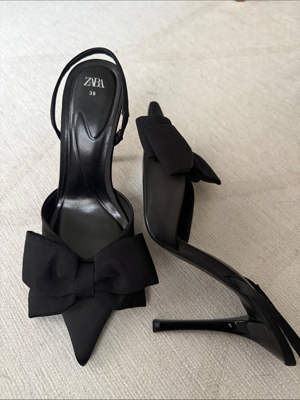 ZARA Black Pointed Slingback Heels with Bow